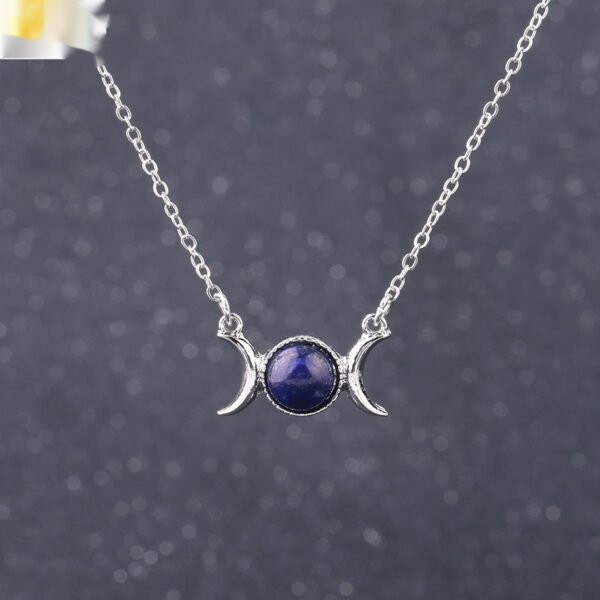 Vintage Crescent Lock Bone Moon Sun Pendant Silver Women's Natural Stone Necklace - Image 5