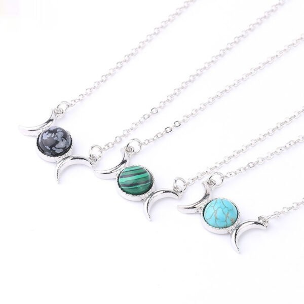 Vintage Crescent Lock Bone Moon Sun Pendant Silver Women's Natural Stone Necklace - Image 8