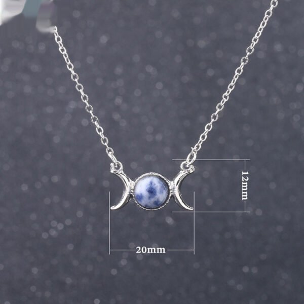 Vintage Crescent Lock Bone Moon Sun Pendant Silver Women's Natural Stone Necklace - Image 3