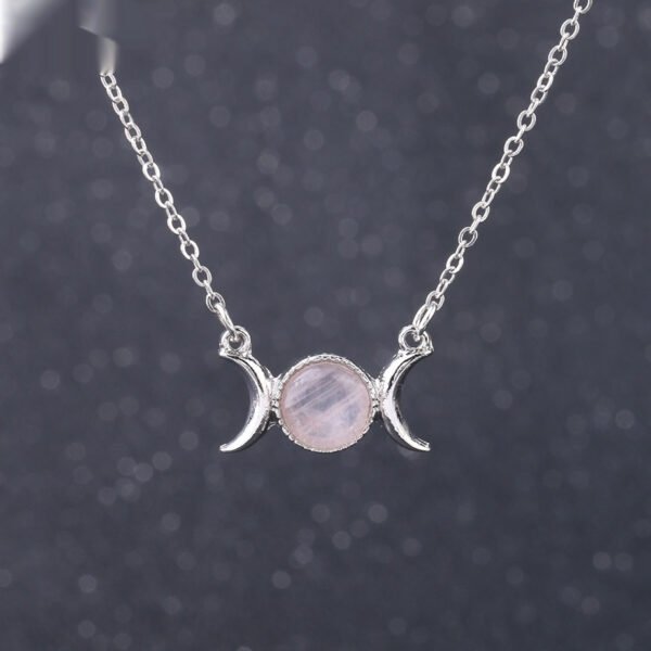 Vintage Crescent Lock Bone Moon Sun Pendant Silver Women's Natural Stone Necklace - Image 10