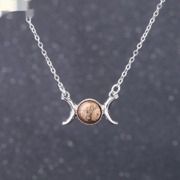 Vintage Crescent Lock Bone Moon Sun Pendant Silver Women's Natural Stone Necklace - Image 6