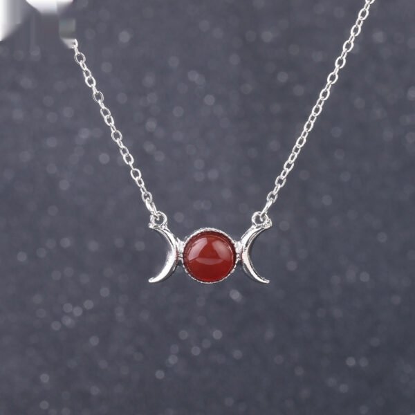 Vintage Crescent Lock Bone Moon Sun Pendant Silver Women's Natural Stone Necklace - Image 2