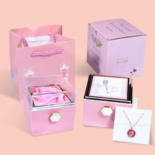 Rotating Soap Flower Rose Gift Box Creative Rotating Rose Jewelry Packaging Box Valentine's Day Gift For Women - Image 5