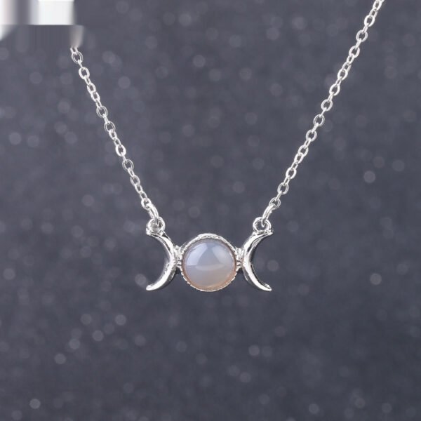 Vintage Crescent Lock Bone Moon Sun Pendant Silver Women's Natural Stone Necklace - Image 7