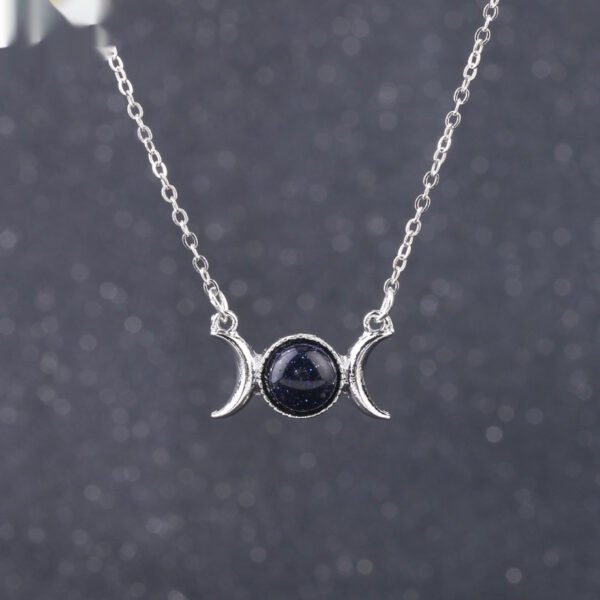 Vintage Crescent Lock Bone Moon Sun Pendant Silver Women's Natural Stone Necklace - Image 9